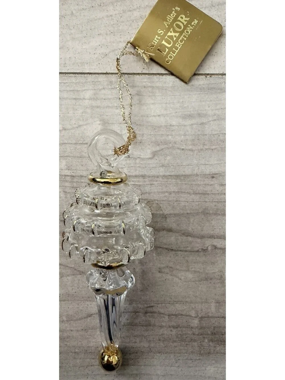 Kurt Adler Luxor Egyptian Glass Clear Gold Trim Christmas Ornament w/Tag